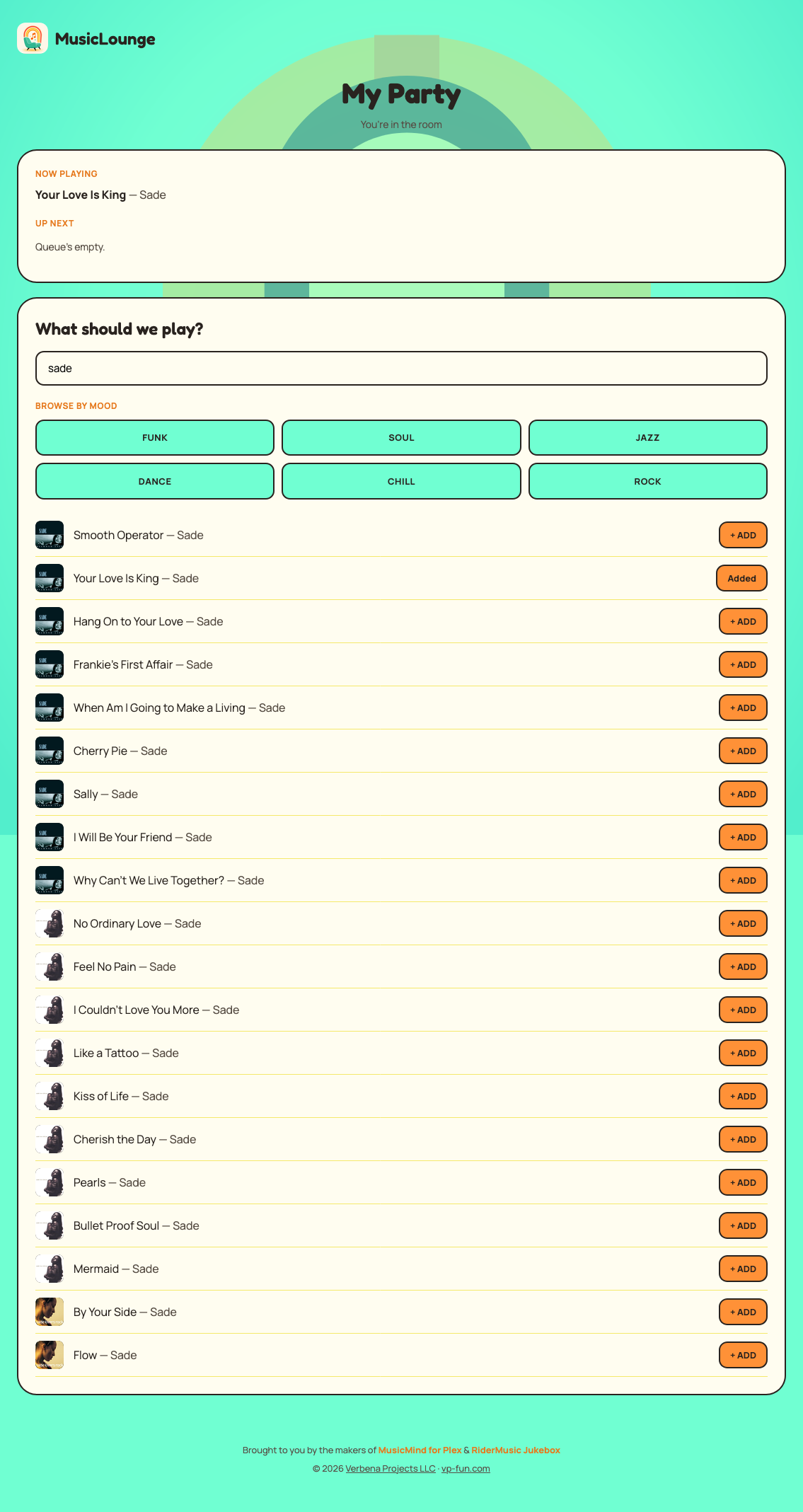 Room Mode guest view searching and adding songs to the queue